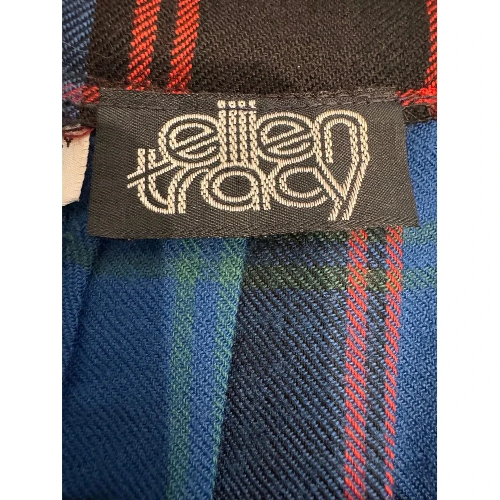 Vintage Ellen Tracy 100% Pure Wool Plaid‎ Pleated Midi Skirt Blue Red Size 7/8